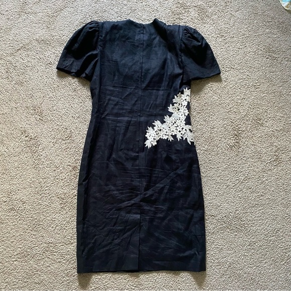 VTG ~ 1980s ~ S. G. Gilbert ~ Black Linen Sheath Dress ~ Lined ~ Lace ~ Size 14 - Picture 2 of 6